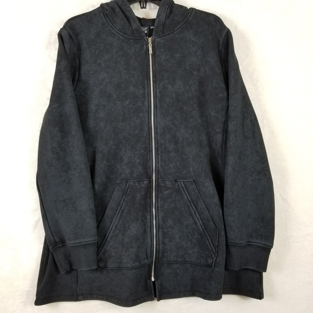 Focus Casual Life Womens Large Black Mineral Wash Full Zip Hoodie Jacket Sz L‎